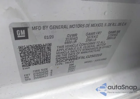 2020 Chevrolet Silverado 1500 2Wd Short Bed Custom из США, поврежденный, VIN 3GCPWBEF5LG250310